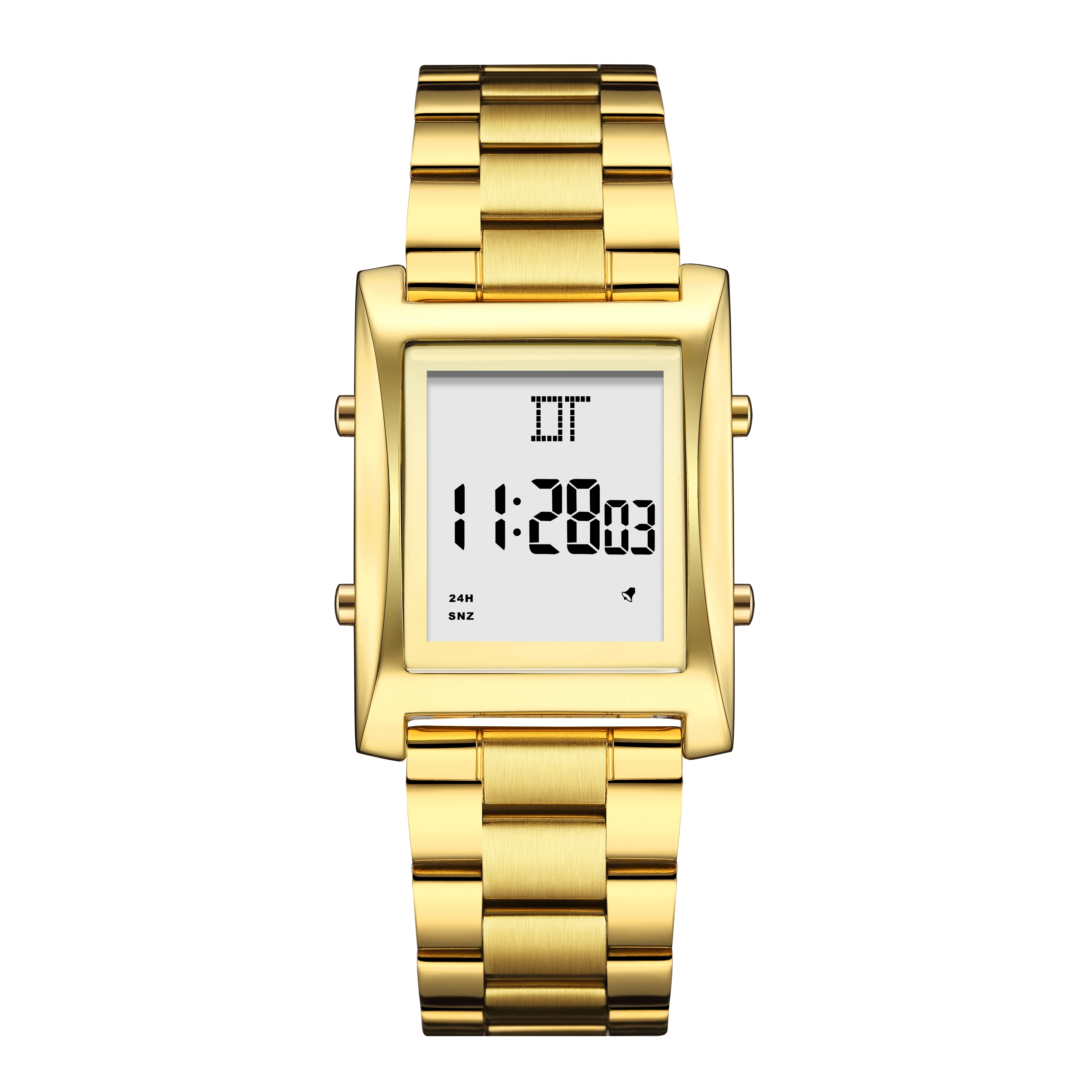 

The New Multi-function Digital Men's Watch Fashion Square Electronic Watches Cool Golden Stainless Steel Luminous 2023
