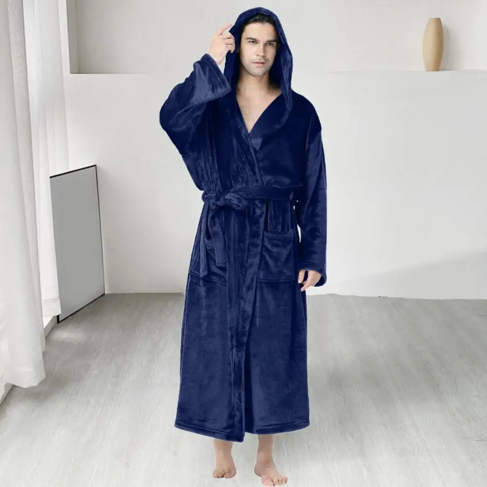 

Plush Bathrobe Cozy Plush Hooded Bathrobe Soft Stylish Nightgown for Autumn Winter Long Sleeve Warm Spa Robe Pajamas with Pocket