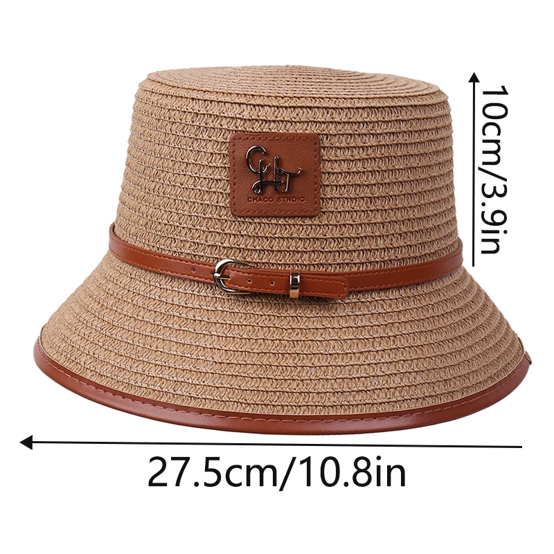 Eleganter Vintage-Mode-Zylinder mit atmungsaktiver, lässiger Gürtelschnalle, vielseitiger flacher Strandurlaubshut für stilvolle Outfits_voghion.com