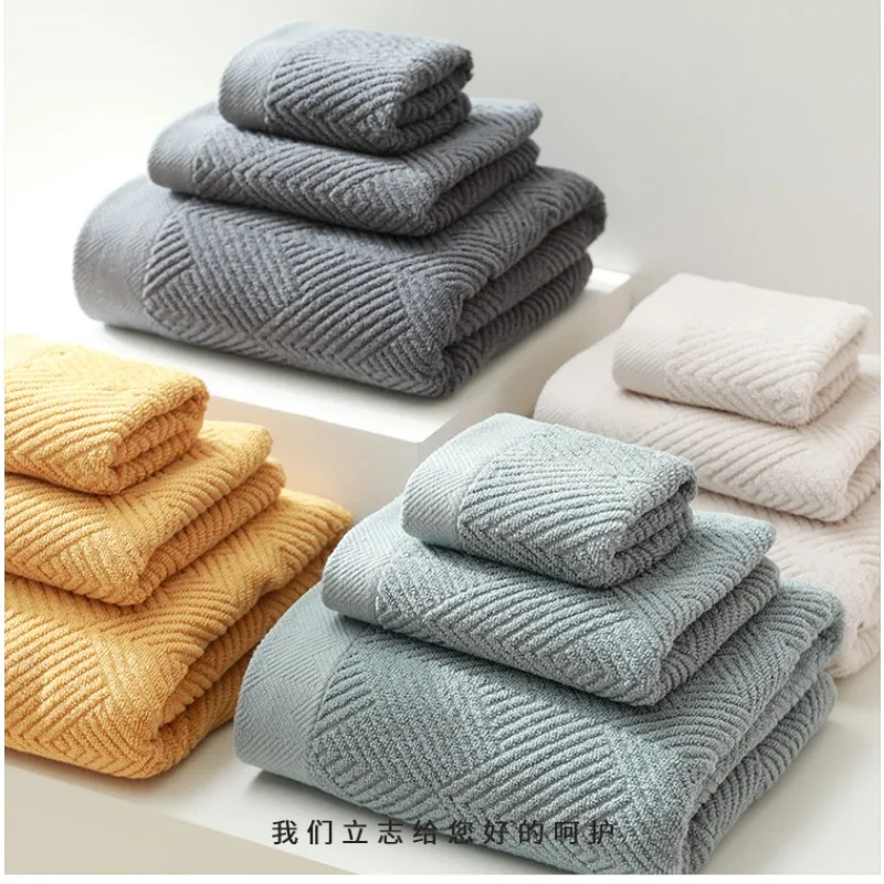 3pcs 100% Cotton Combination Bath Towel Set, Soft Cotton Queen Size Towel, Super Absorbent Bathroom Towel Adult Face
