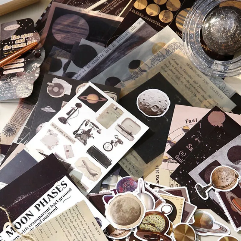 

Vintage Galaxy Moon phase Material Paper Pack Retro Memo Pad paper Decorative Stickers Scrapbooking Diary Album Lable Planner