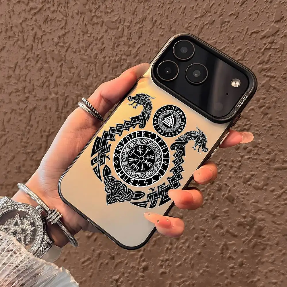 Viking Vegvisir Logo Design Phone Case - Black Purple Matte Laser Metallic Aurora Finish