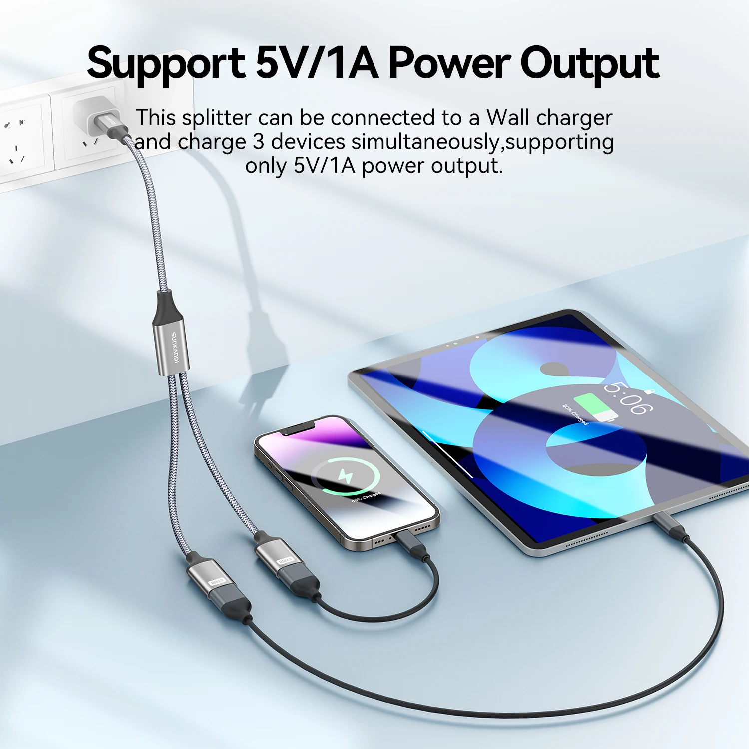 SUNKANDI Dual USB Female Hub Extension Cable