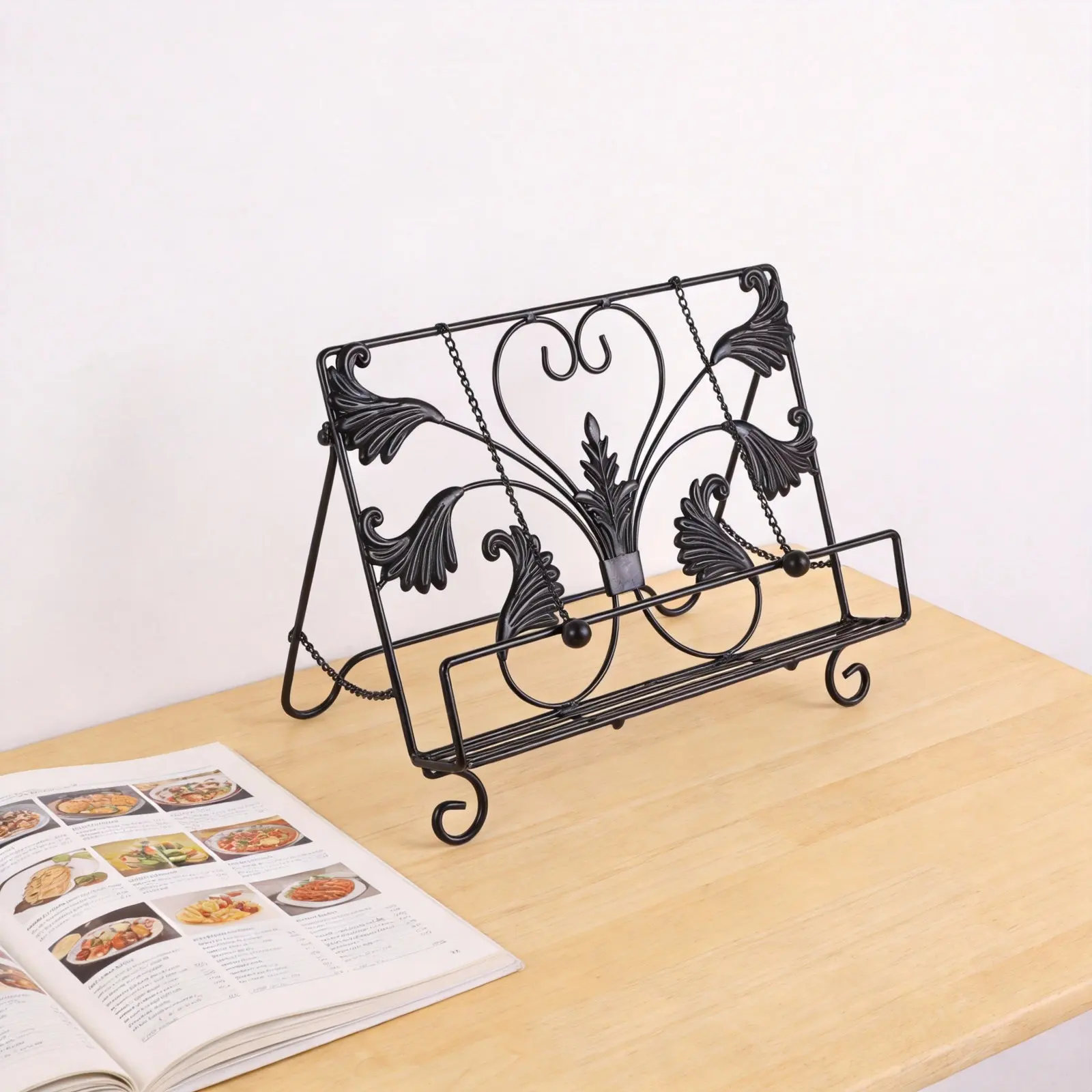 메탈 키친 요리책 디스플레이 스탠드 북 홀더 요리책 거치대 무게추 체인 빈티지 요리책 정리대