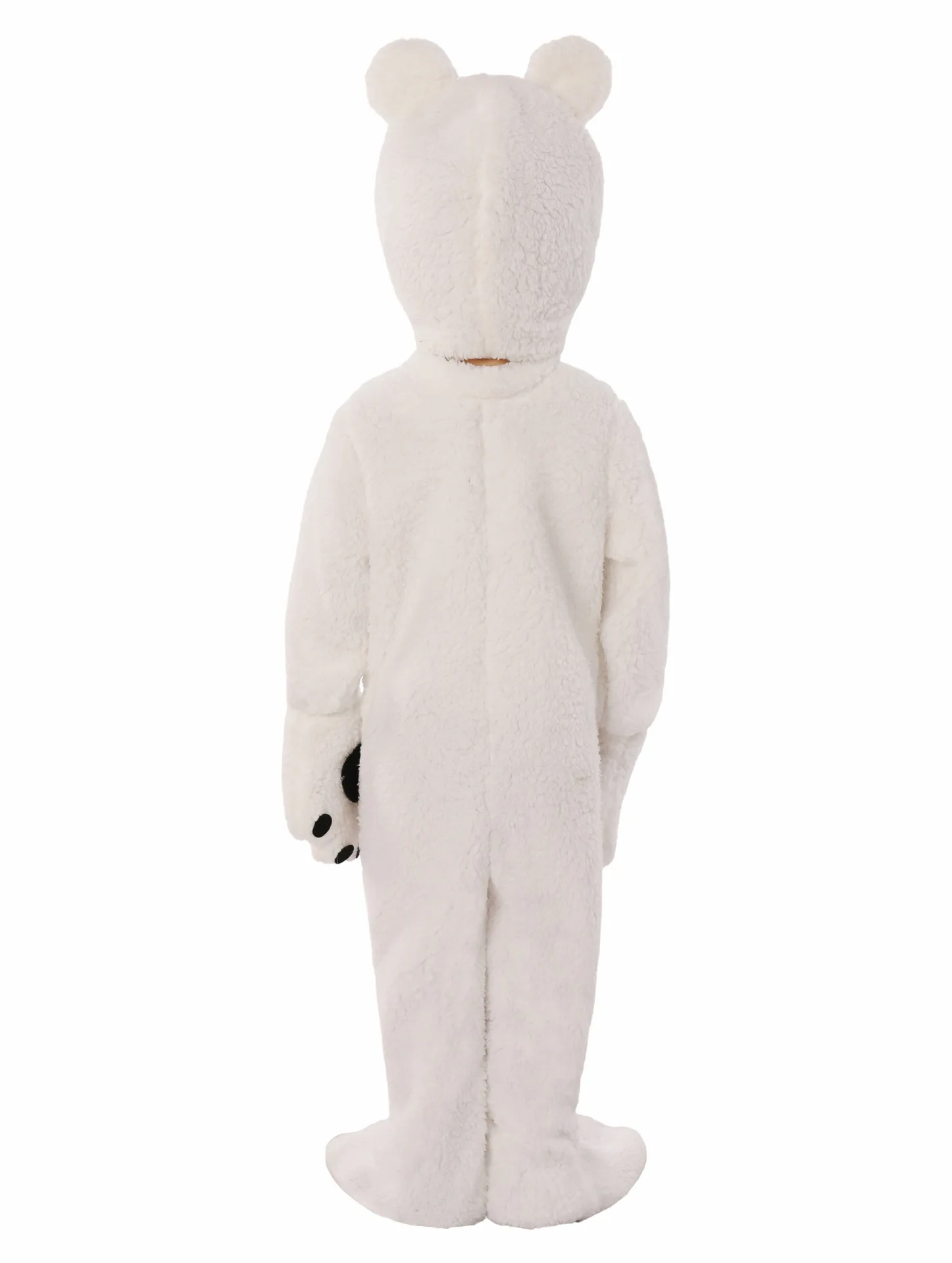 Kids Polar Bear Costume Plush Onesie with Hooded Back Zipper Easy Wear Animal Clothes Outfit