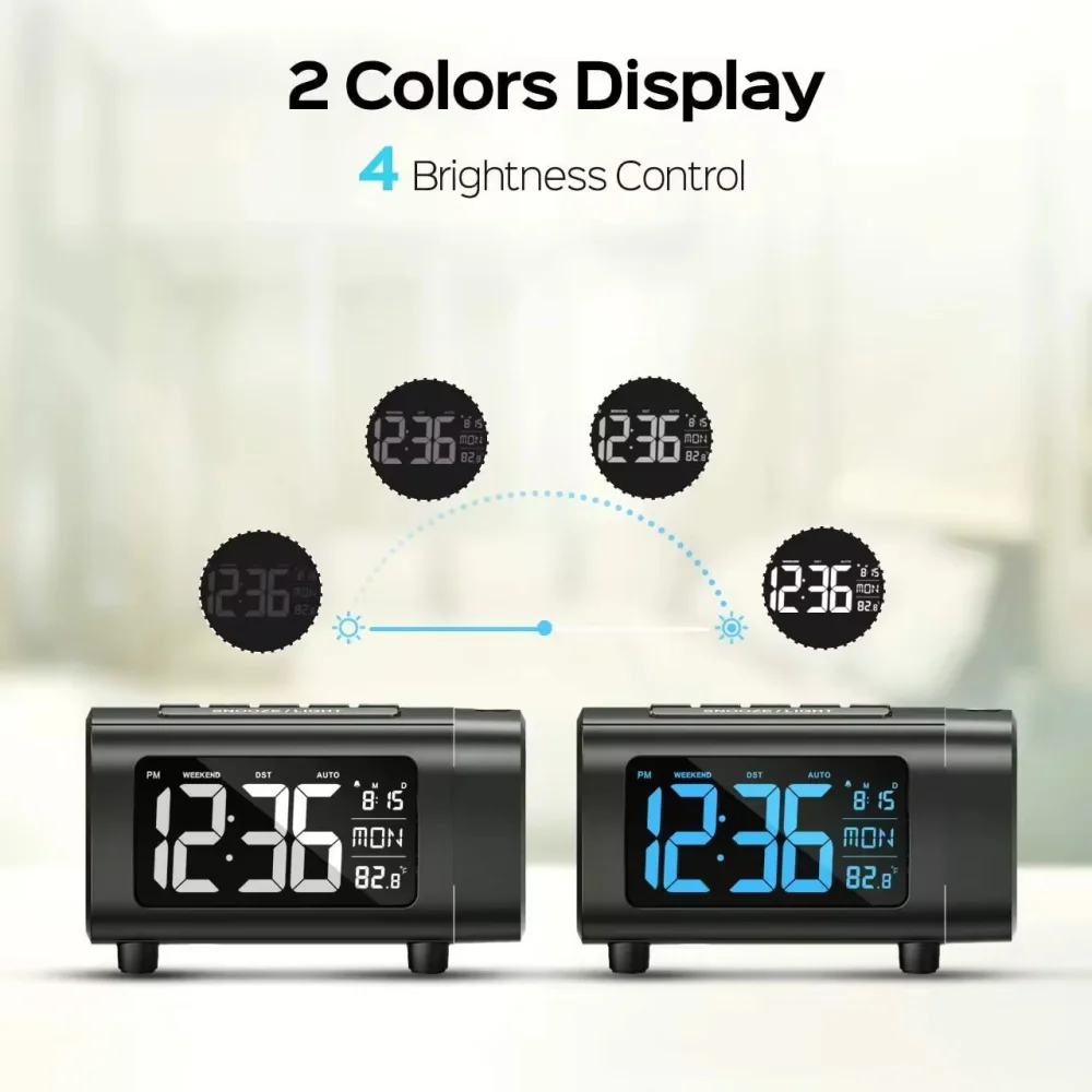 180° Projection Alarm Clock Radio Function Snooze Mode Electronic Digital Alarm Clock USB Charging Bedroom Bedside Table Clock 4