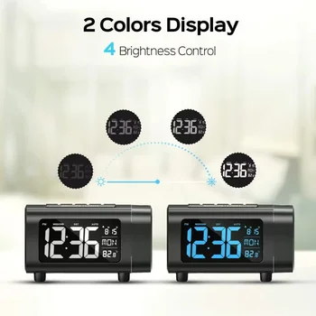 180° Projection Alarm Clock Radio Function Snooze Mode Electronic Digital Alarm Clock USB Charging Bedroom Bedside Table Clock 4