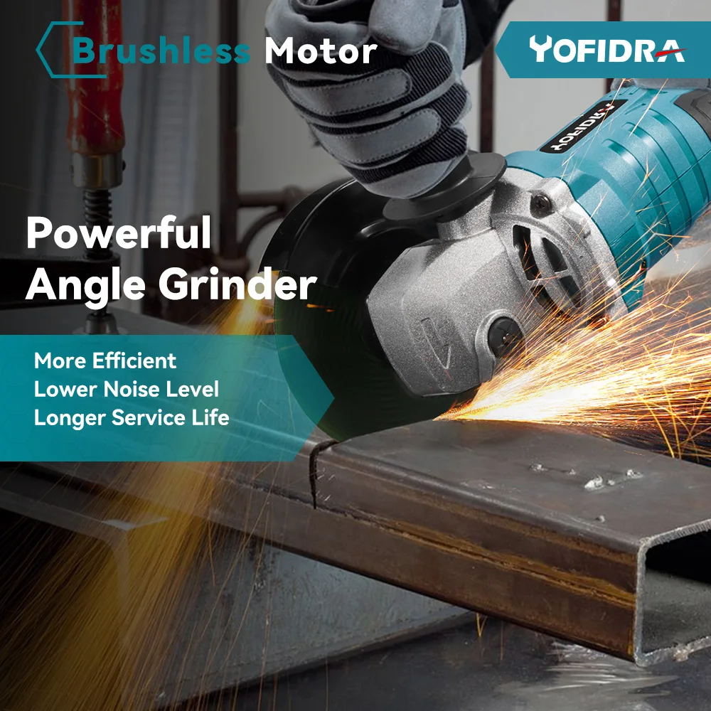 Yofidra 2500W 100MM Brushless Angle Grinder 30000rpm Cutting Power Tools Woodworking Grinding Machine For Makita 18V Battery