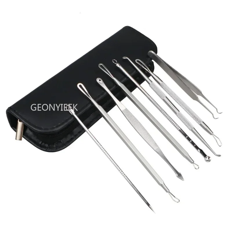 Blackhead Instrument Blackhead Remover Facial Beauty Instrument 8pcs/set Blackhead Comedone Acne Pimple Blackhead Remover Tool Spoon for Face Skin Care Tool Needles Facial Pore Cleaner