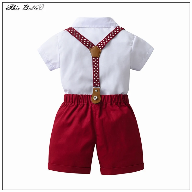 Kids Clothes Kids Summer Clothes Suit Formal Gentlemen 1-4 Year Outfits Short-Sleeve TShirt + Pants Belt Wedding Birthday Children Costume