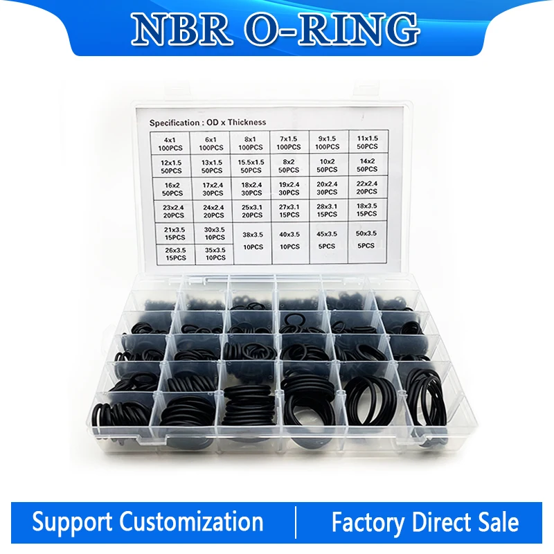 

1225PCS/lot Nitrile Rubber O-Ring Black NBR Sealing CS1/1.5/2/2.4/3.1/3.5mm OD4-50mmO-Ring Seal Gasket Ring Set Kit