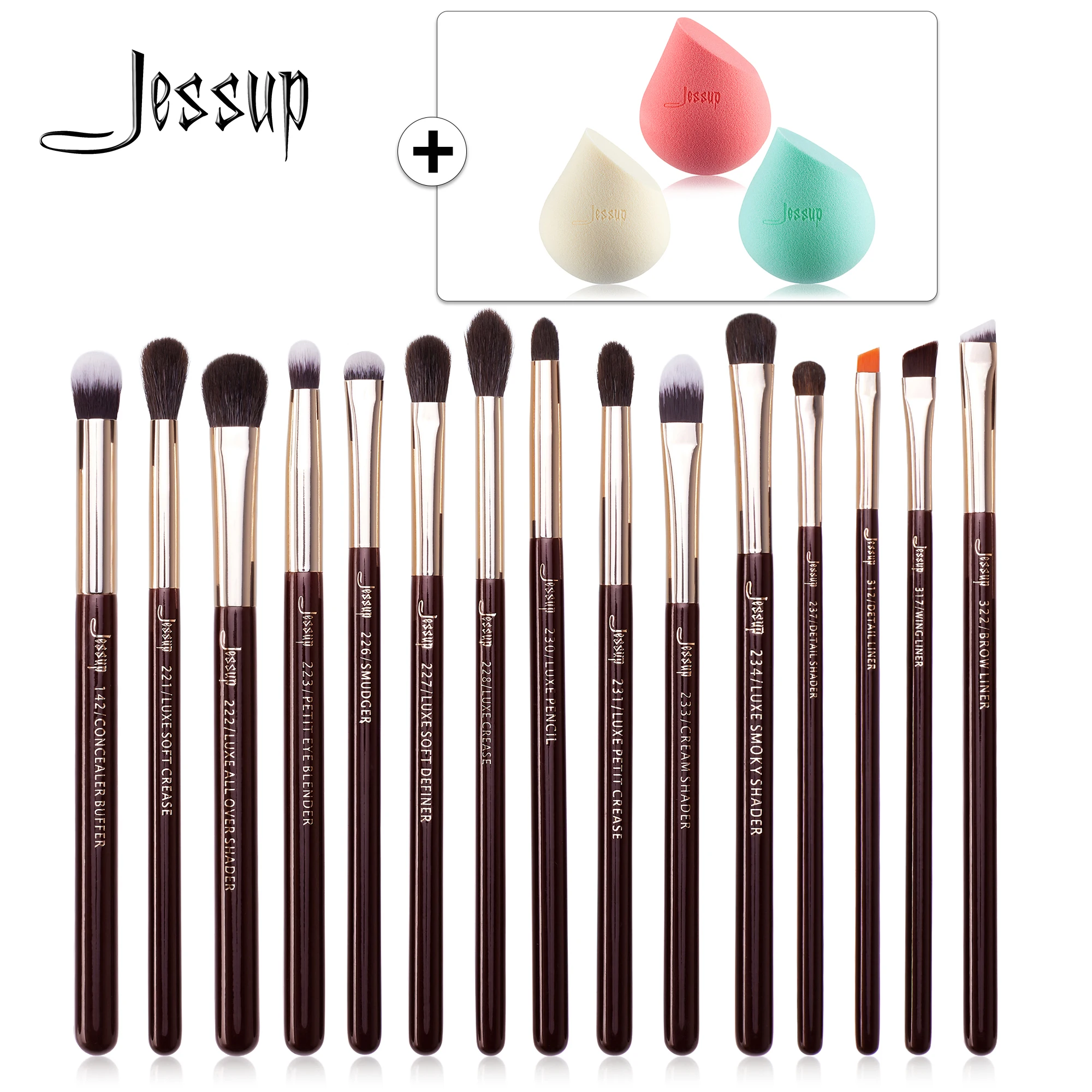 Jessup Makeup Brushes Set 15pcs Professional Eye Shadow Makeup Brush Kits Eyeshadow Eyeliner Blending Eyebrow Goat Hair 1