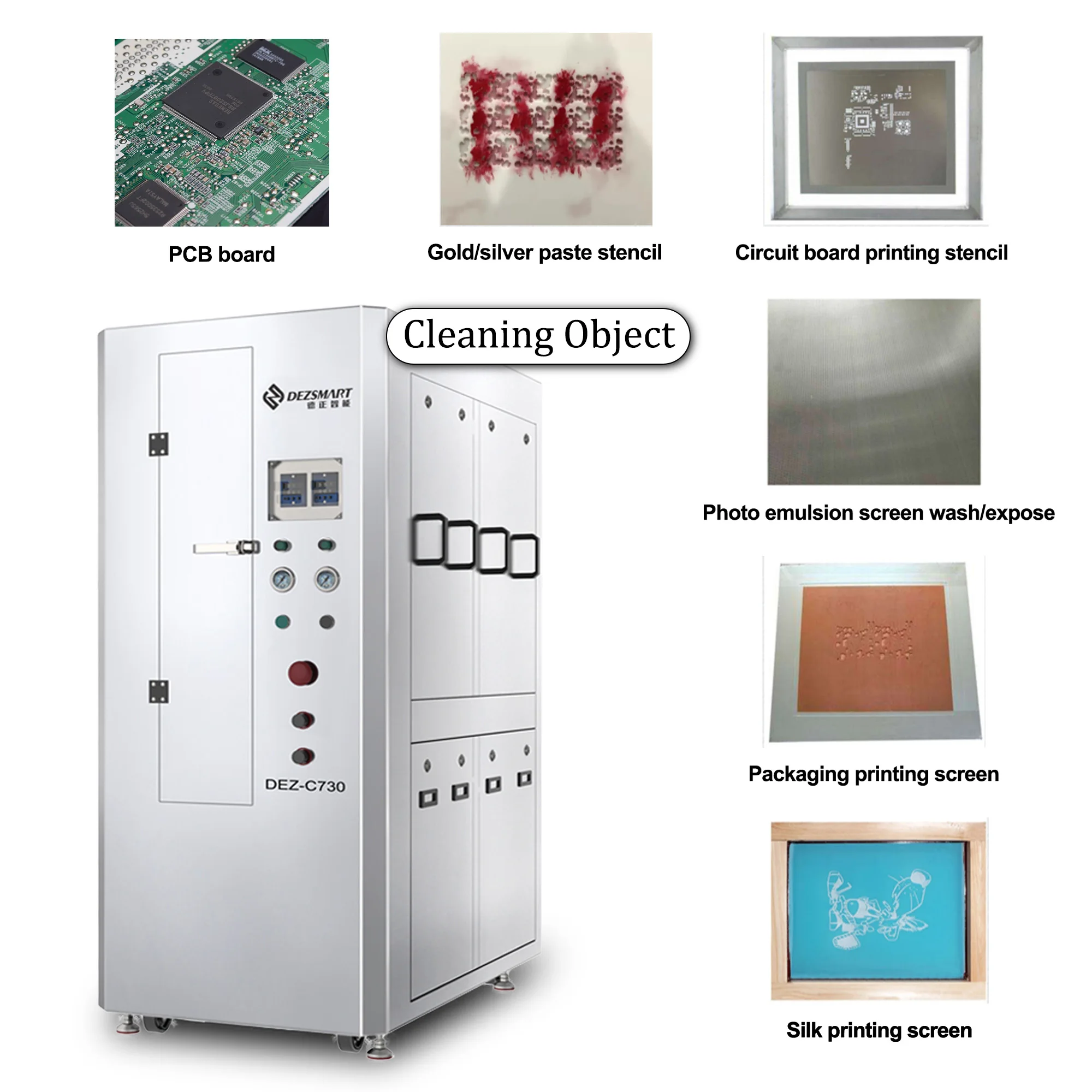 Silman DEZ-C730 Factory Price Pneumatic Automatic Off-Line SMT PCB Stencil Silk Screen Cleaning Equipment Flux Cleaning Machine 3