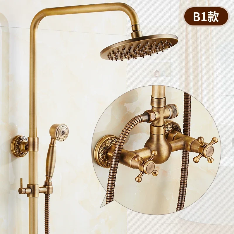 ZGRK Classic Rainfall Shower Set Antique Bronze Bath Shower Faucet Set Copper Wall Mounted Swivel Spout Mixer Tap System