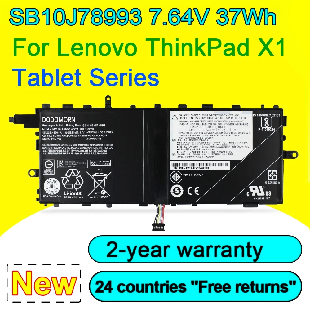 Nuova Batteria Per Laptop 00 Hw045 Sb10J78993 Per Tablet Lenovo Thinkpad X1 Serie 00 Hw046 Sb10J78994 7.64V 37Wh 4.76Ah