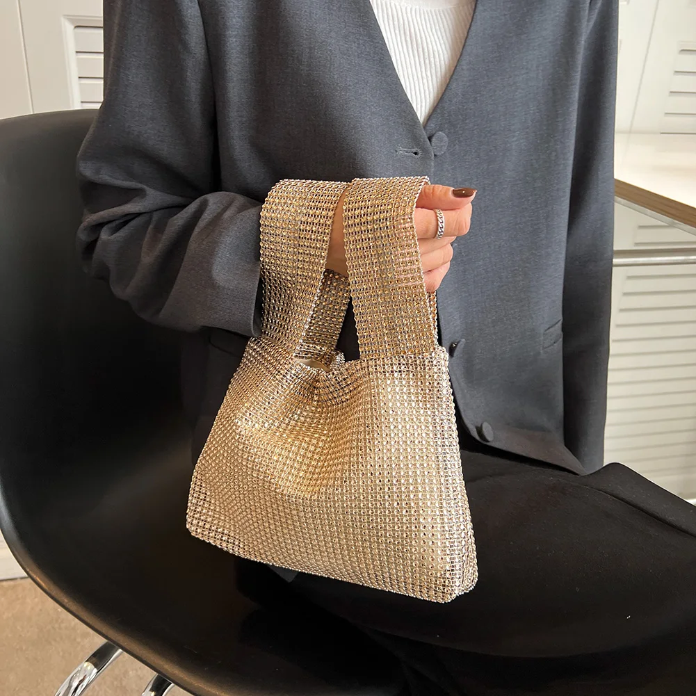 Women Fashion Sequin Bag Solid Color Rhinestone Shinny Clutch Bag Versatile Sparkly Evening Bags Female Evening Party Handbag