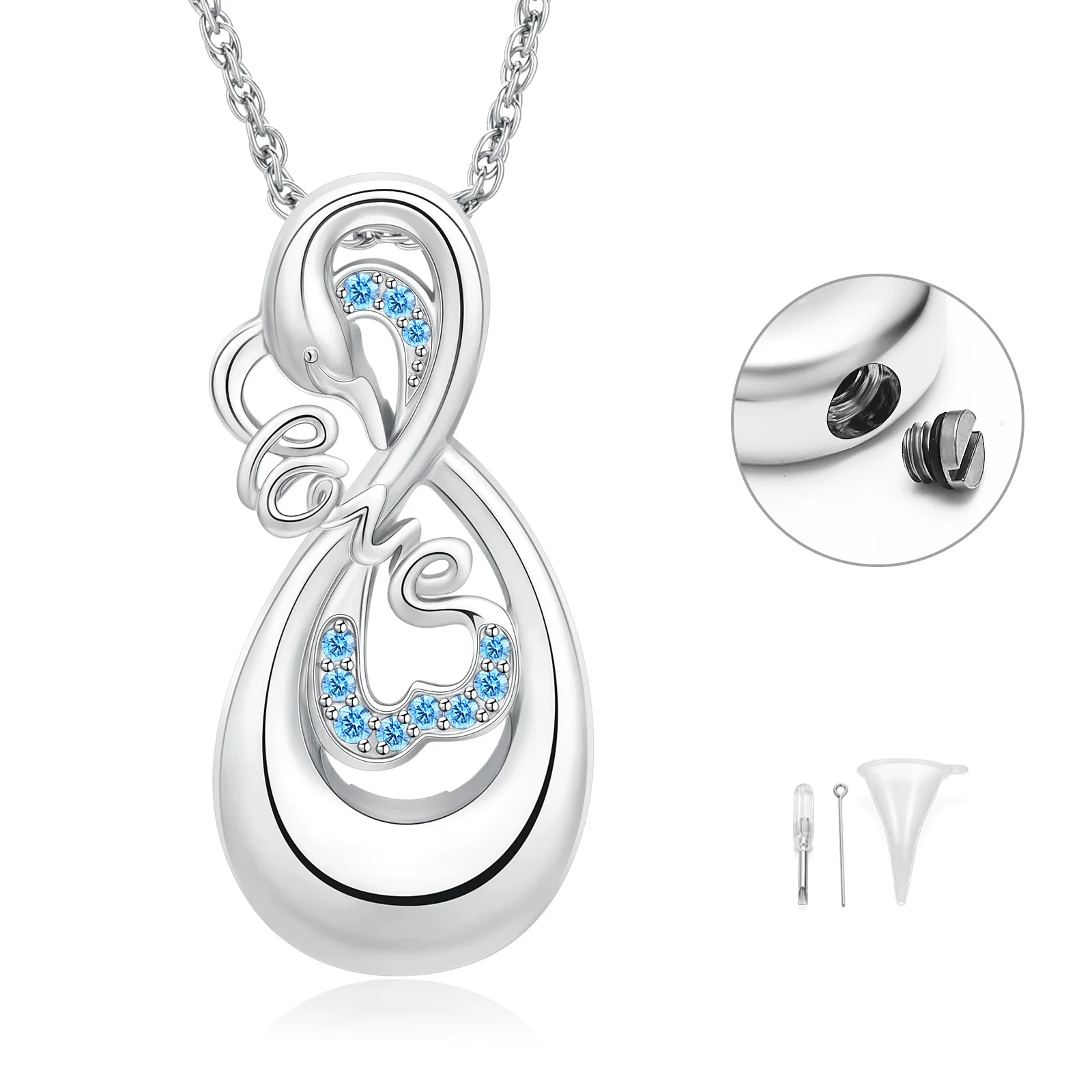 

Customized Urn Necklace Swan Pendant Infinite Loop Type With Crystal For Ashes Stainless Steel Carved Love Women's Gift Jewelry