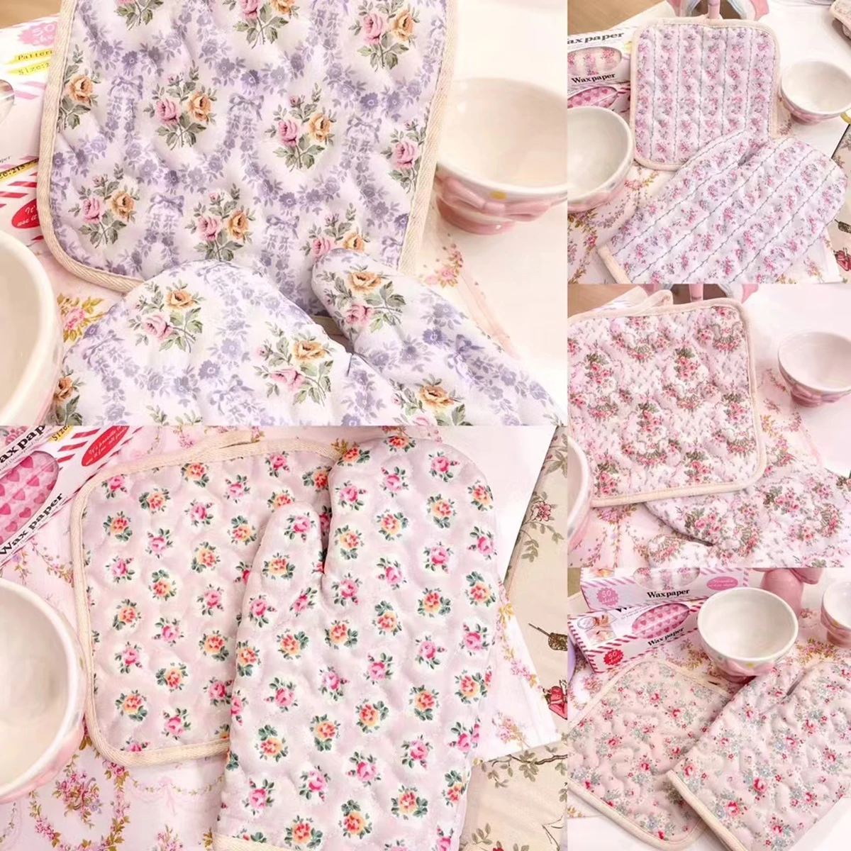 Japanese Flower Cotton Printed Baking Oven Gloves Home Kitchen Hot Resistant Hand Clip Insulation Pad