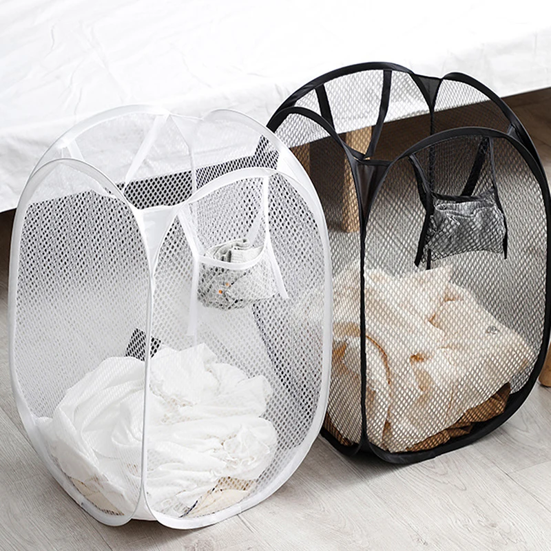 

Foldable Dirty Clothes Mesh Basket With Handle High-capacity Mesh Breathable Storage Basket Household Clothes Sundries Organizer