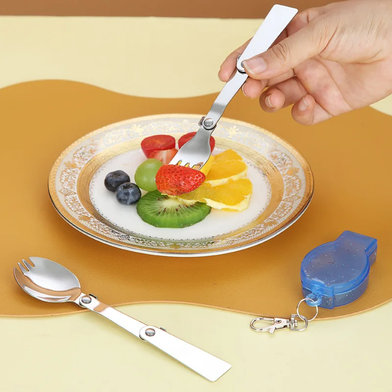Camping Cutlery Portable Tableware Portable Cutlery Camping Multi Tool Stainless Steel Folding Spoon Outdoor Camping Picnic Fork Spoon Multifunctional Portable Mini Fork Camping Equipment Tools