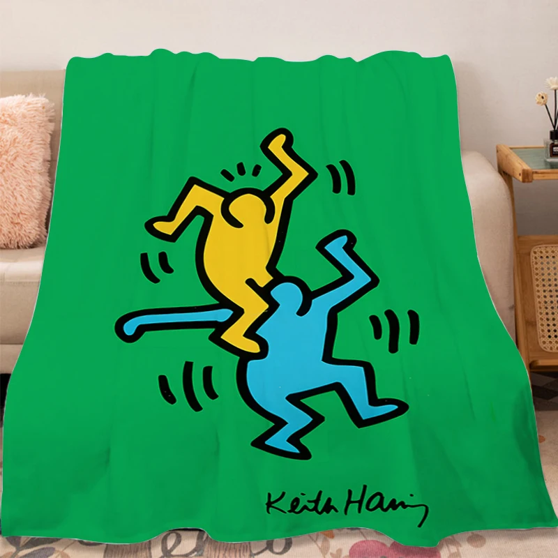 맞춤형 담요 A-Keith Harings 소파 담요, 따뜻한 겨울 담요, 극세사 침구, 푹신하고 부드러운 담요, 무릎 침대, 양털 낮잠