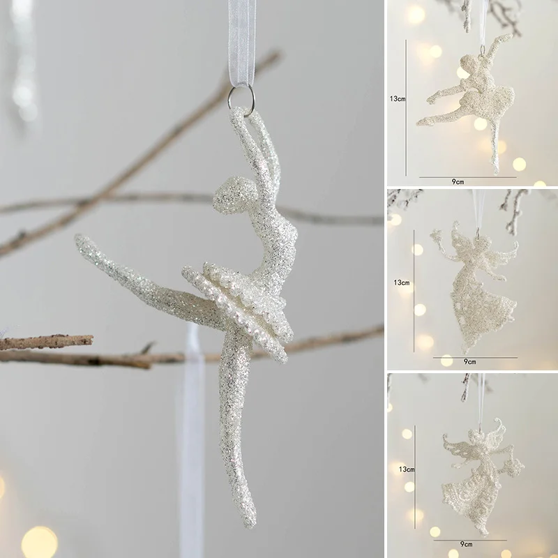 Glitter Pendant Xmas Tree Hanging Decor Angel Girl Bell Bird Christmas Party Ornaments Home Decoration New Year Kids Gifts christmas tree decoration