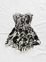 Women's Vacation Spring/Summer Carnival Cruise Party Watercolor Silhouette Printed Lace up Front Knot Loose Strapless jumpsuit