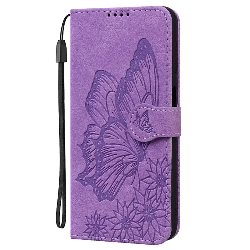Elegant Butterfly Leather Phone Case with Card Holder and Wallet功能
