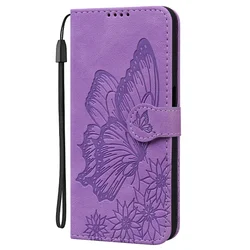 Elegant Butterfly Leather Phone Case with Card Holder and Wallet功能 for Galaxy S23 (Lavender)