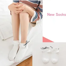 Women Lace Cotton Socks Retro Harajuku Girls Sweet Cute Ruffle Bowknot Socks Soft Princess Ankle Short Sox