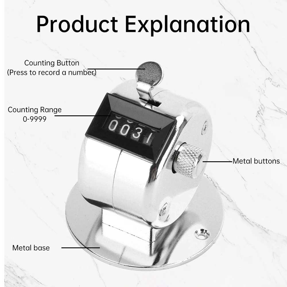 Description Picture 5 of itemMetal Handheld Tally Counter 4-Digit Number Count Clicker Counter, Hand Mechanical Counters Clickers Pitch Counter for Coaching