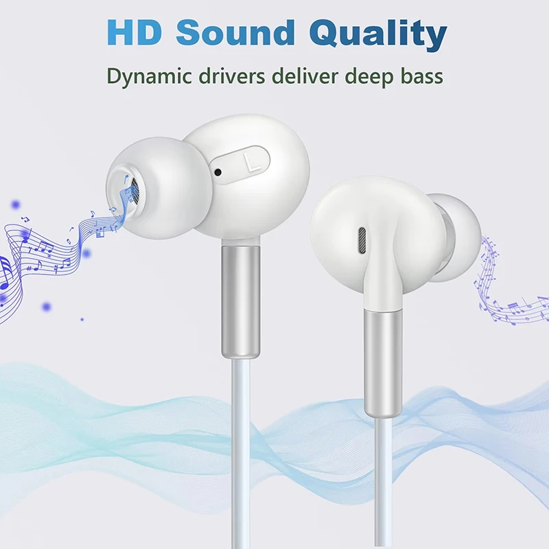USB C Wired HIFI Stereo Headphones with Microphone and DAC Noise Cancelling Technology