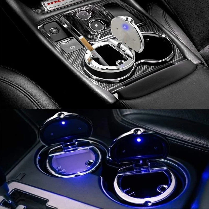 Car Ashtray Car Garbage Can Led Light Cover Creative Personality Covered Inside Multi-function Supply