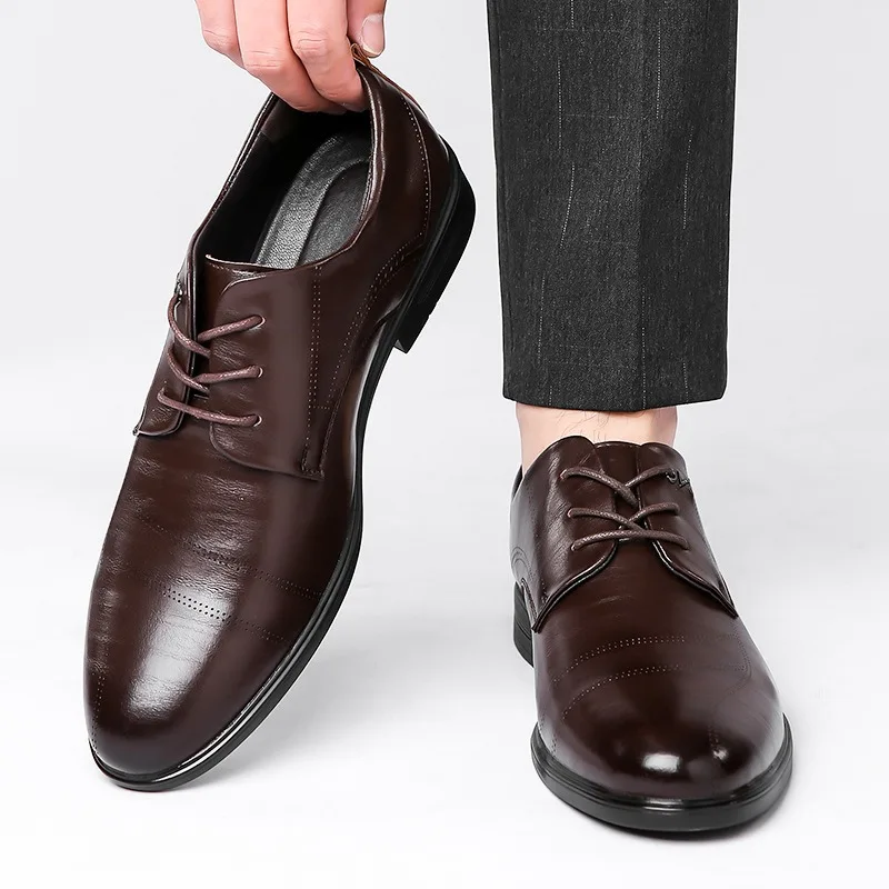 Designer Leather Platform Business Dress Shoes for Men Fashion Soft-soled Casual Spring Autumn Men's Point-toe Wedding Shoes Men 3