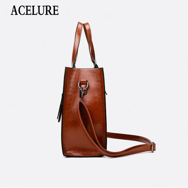 BS ACELURE Solid PU Leather Handbags Large Women Bag High Quality Casual Female Shoulder Bags Trunk Tote Ladies Messenger Bags 2