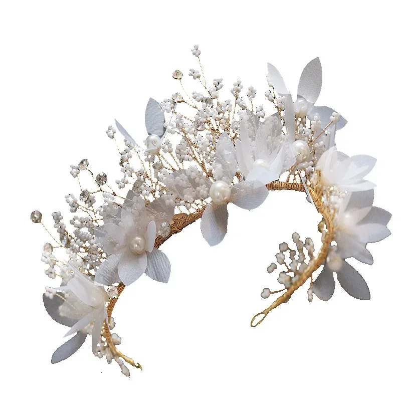 Flower Pearl Headband Hairband Tiara For women Queen Pageant Party Bridal Wedding Hair Accessories Jewelry Band Gift