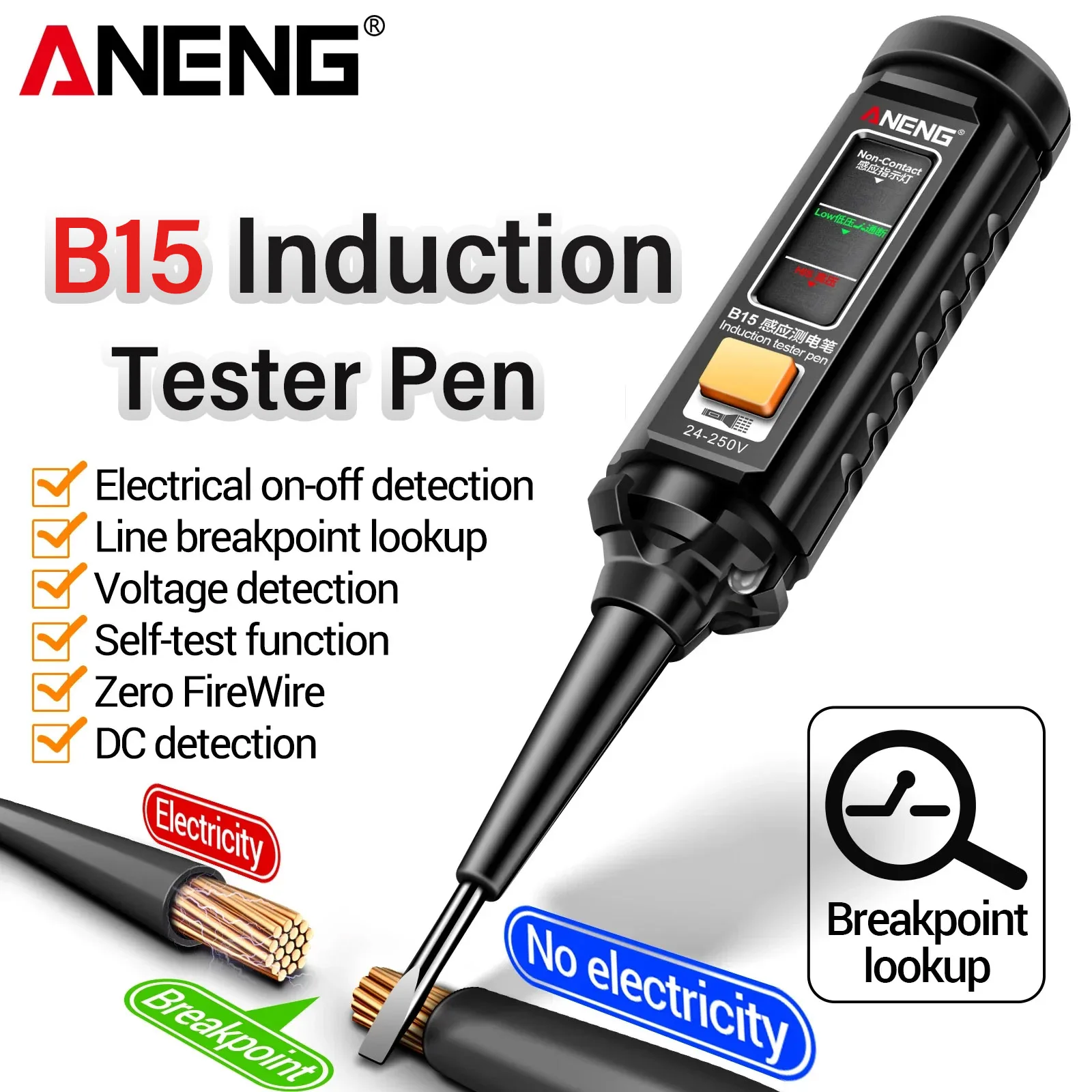 Voltage Tester ANENG B15 Multifunction Voltage Tester Pen Detector Induction AC 24V-250V Voltmeter NCV Wire Line breakpoint electrician Tools