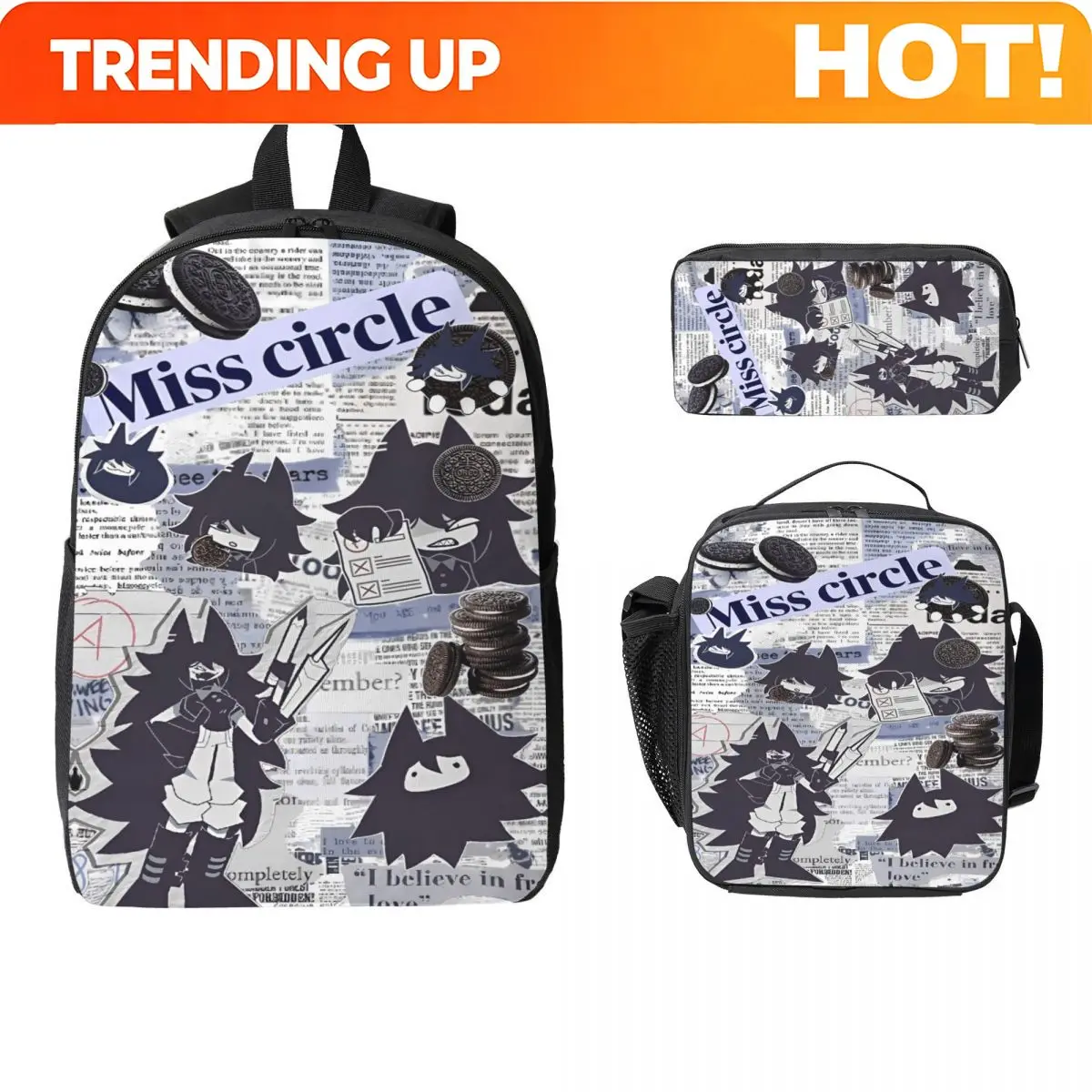 Fundamental Paper Education Anime merch Backpack Set for Kids Pen Bags Bookbag Sets with Lunch Box For School Students Daypack 1