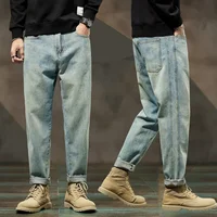 Teen Harem Jeans Retro Big Pocket Loose Light Blue Denim Trousers Street Hip Hop Baggy Plus Size Men's Clothing 38 40 42 1