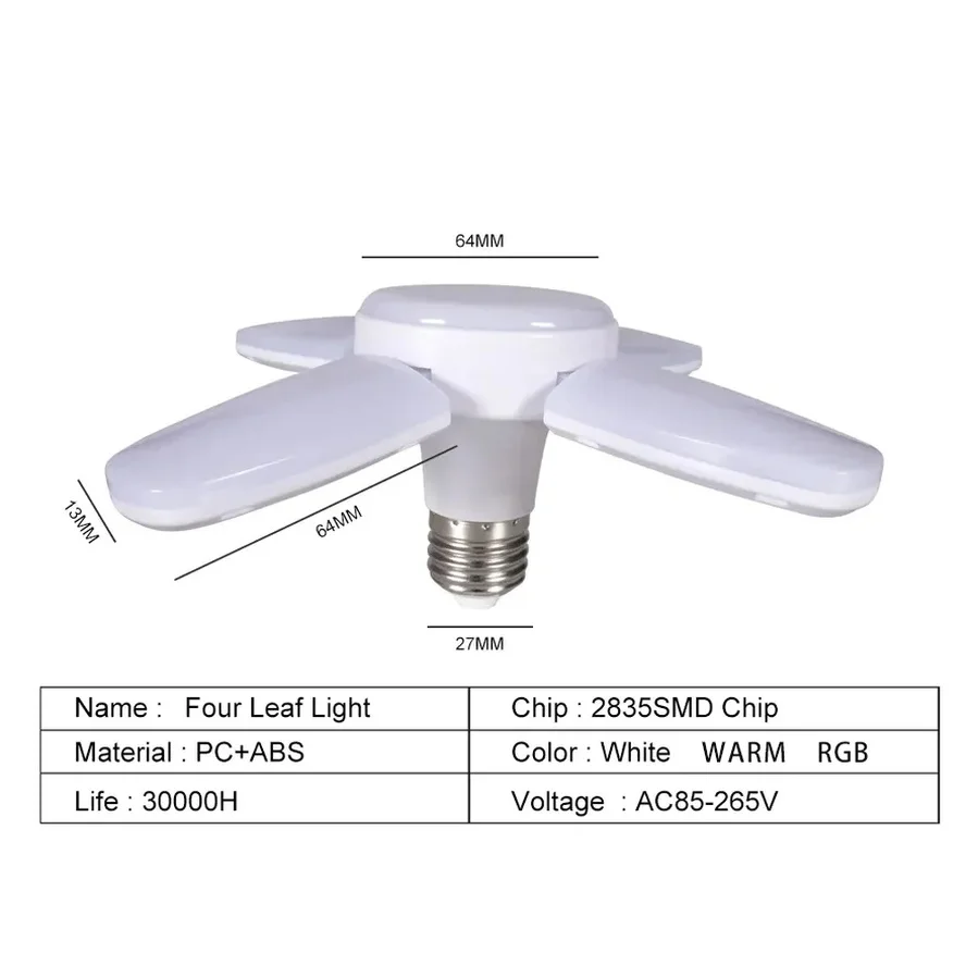 접이식 LED 전구 팬 블레이드 타이밍 램프, E27, AC220V 28W, 램프 다 야간 조명, 가정용 천장 조명