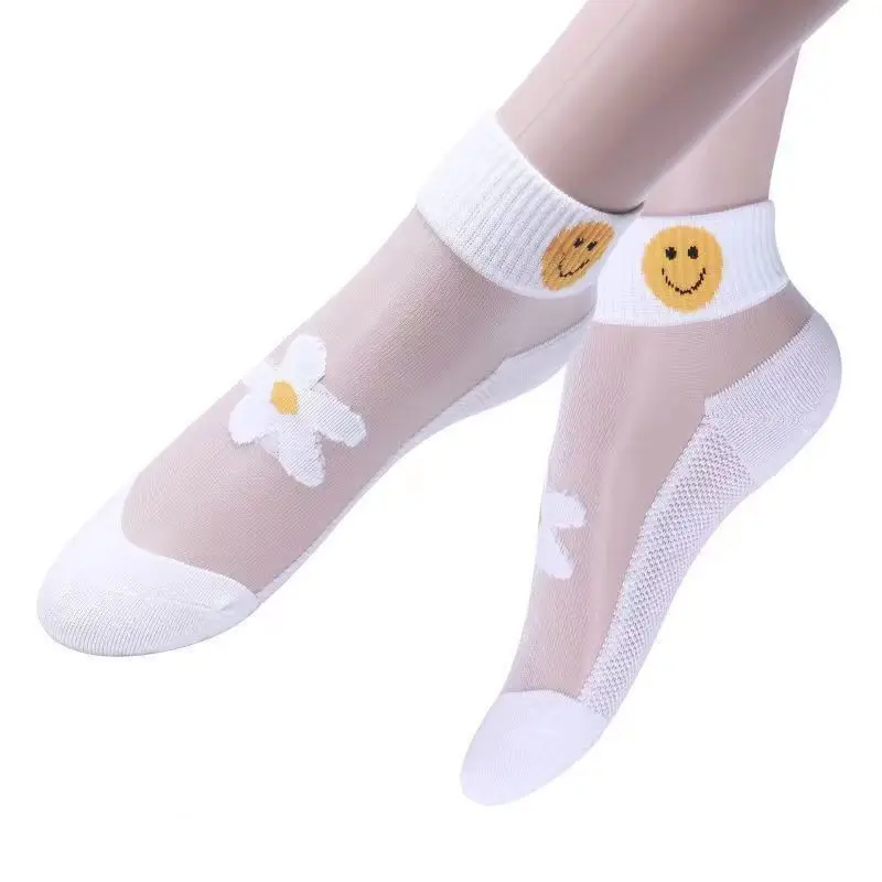 Daisy pattern socks 5 Pairs Daisy Pattern Socks Soft & Lightweight Mesh Short Socks Women's Stockings & Hosiery