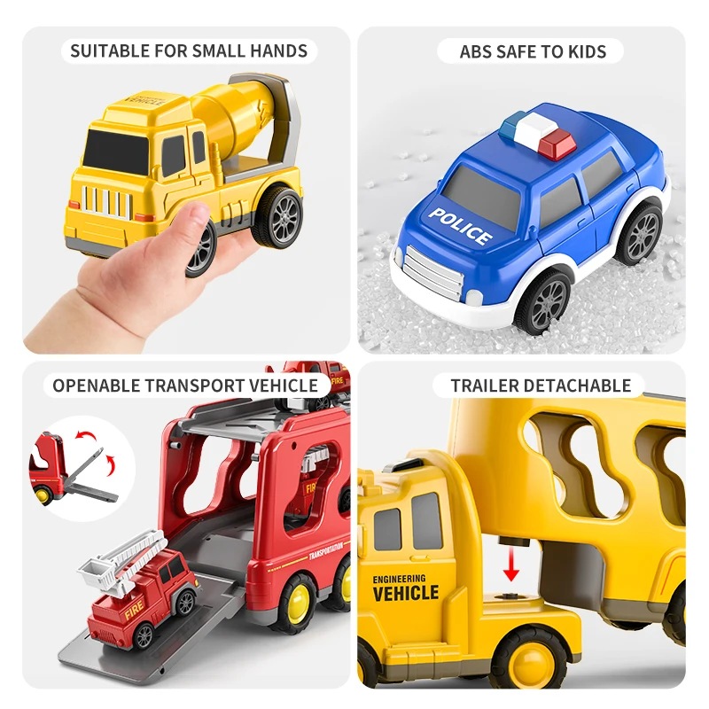 Diecast Carrier Truck Toys Cars Engineering Vehicles Excavator Bulldozer Truck Model Sets Educational Toys For Toddler Kids Gift 4