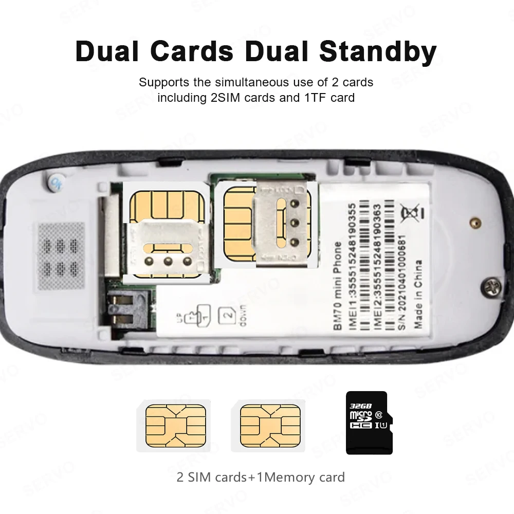SERVO BM70 Mini Back-up Mobile Phone Dual SIM Standby Magic Voice Call Recording Blacklist Alarm Clock 2G Super Small Cellphones