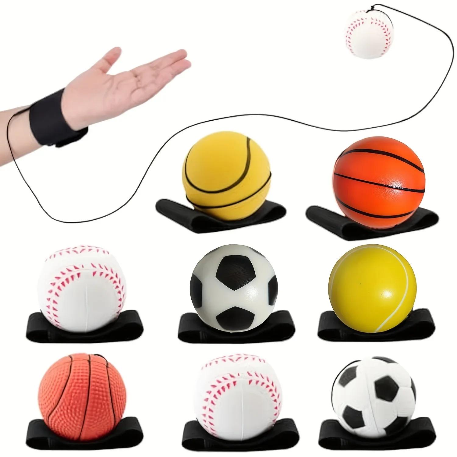 Basketball Wrist Bounce Ball Strap Elastic Rope, High Elasticity Hand Throw Training Ball, Wristband Kit, Outdoor Activity Props