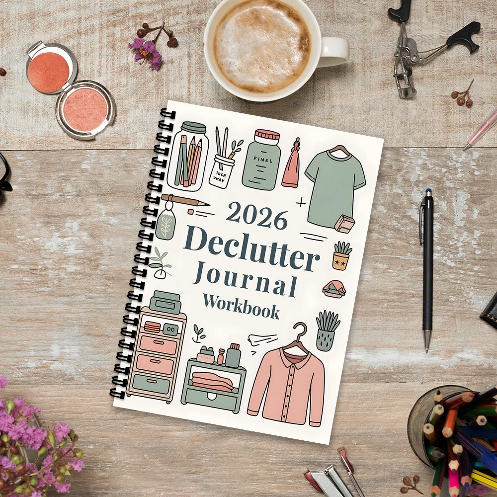 1PC 나선형 노트북 2026 Declutter Journal Workbook, 가정용 저장 기록에 실용적, 가정 조직 계획에 적합