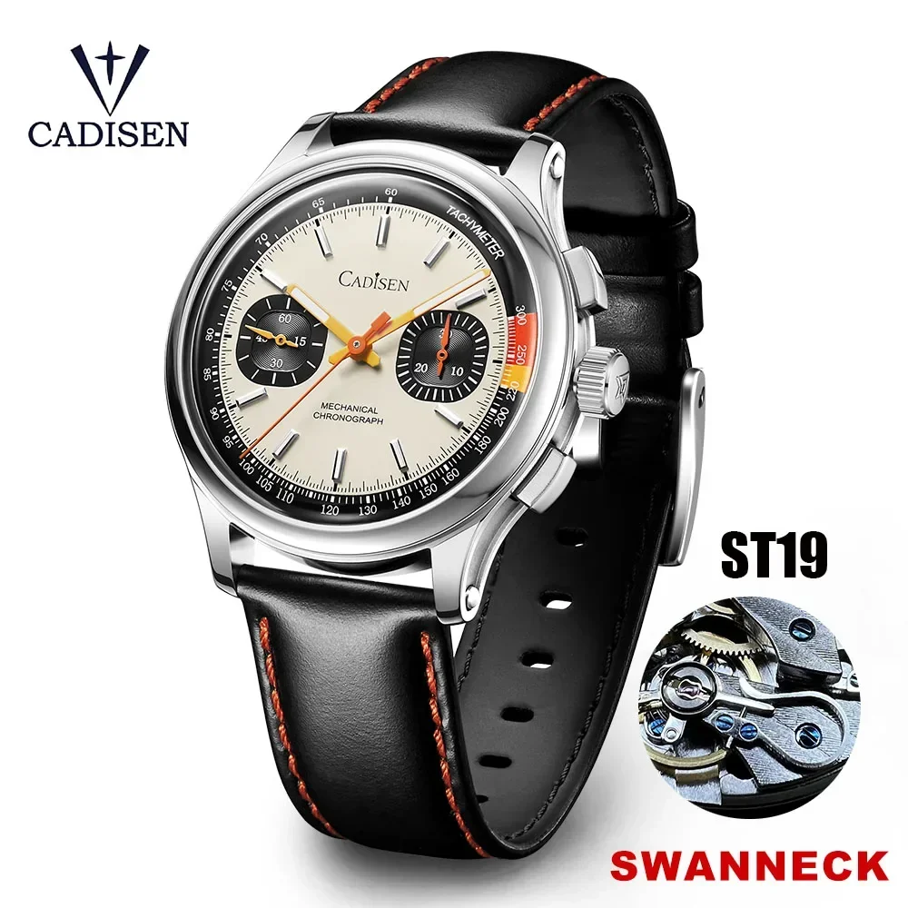 Cadisen V2 Orologio Cronografo Militare Da Uomo St19 Swanneck Movimento Orologio Meccanico Domed Ar Sapphire Crystal Pp C8212M