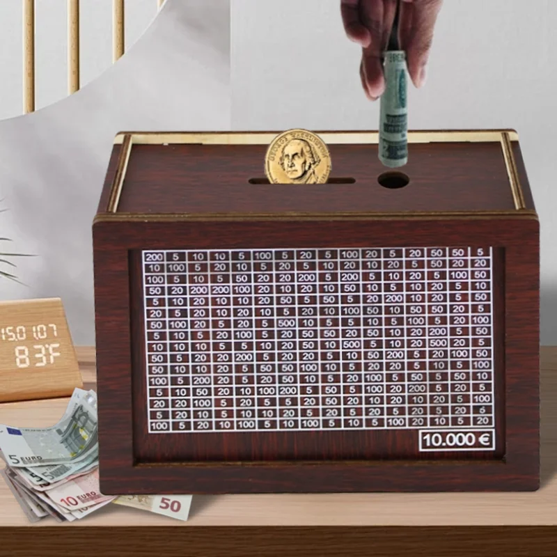 1000/2000/3000/5000/10000 Euro Money Box Wooden Piggy Bank with Saving Money Goals Counter Reusable Saving Box Home Decor piggy bank wooden piggy bank coin bank coin holder