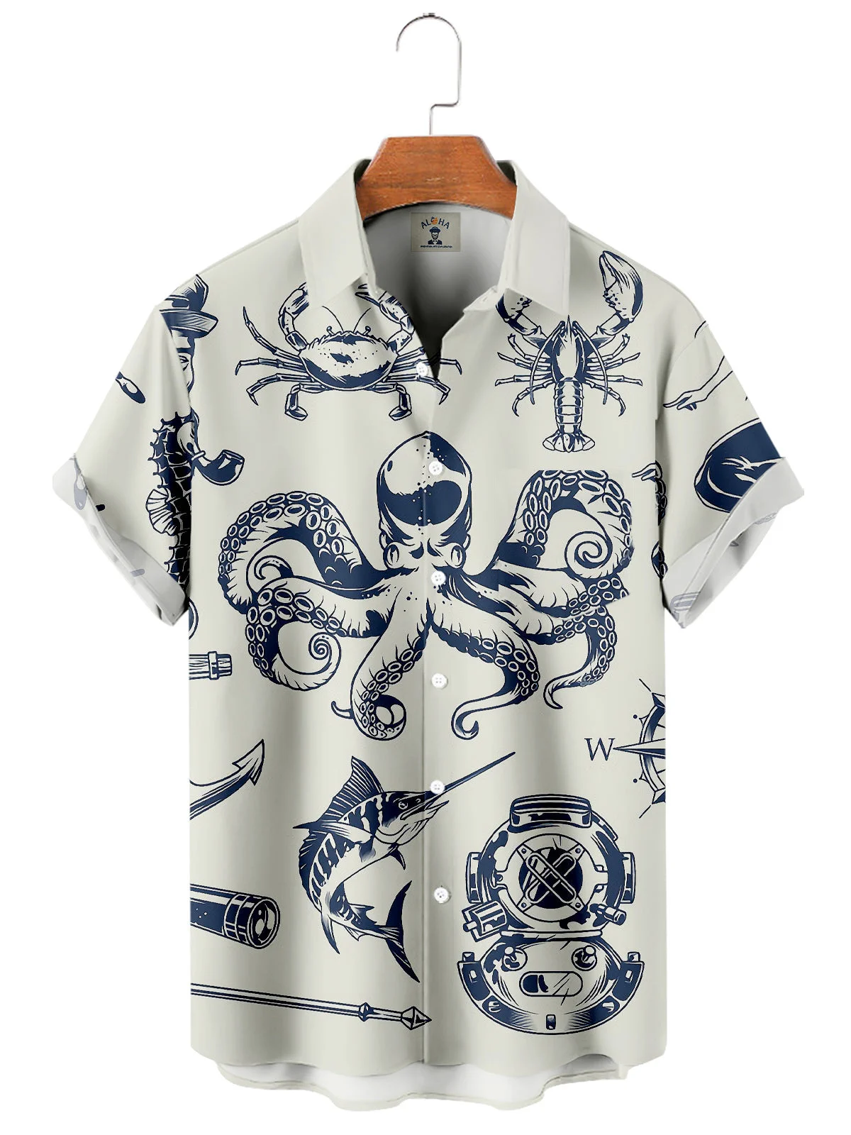 thumbnail image 1 of Camisas hawaianas para hombre, blusas de manga corta con estampado de animales marinos para playa, camisas nuevas de gran tamaño, ropa de diseñador para hombre de alta calidad, 1 of 4