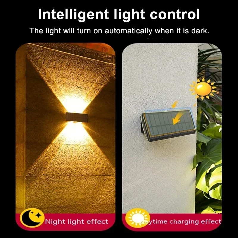 1-5 Pcs Solar LED Wall Light Outdoor Waterproof Up and Down Lights 4/6 LED Fence Lighting for Wall Balcony Courtyard Garden
