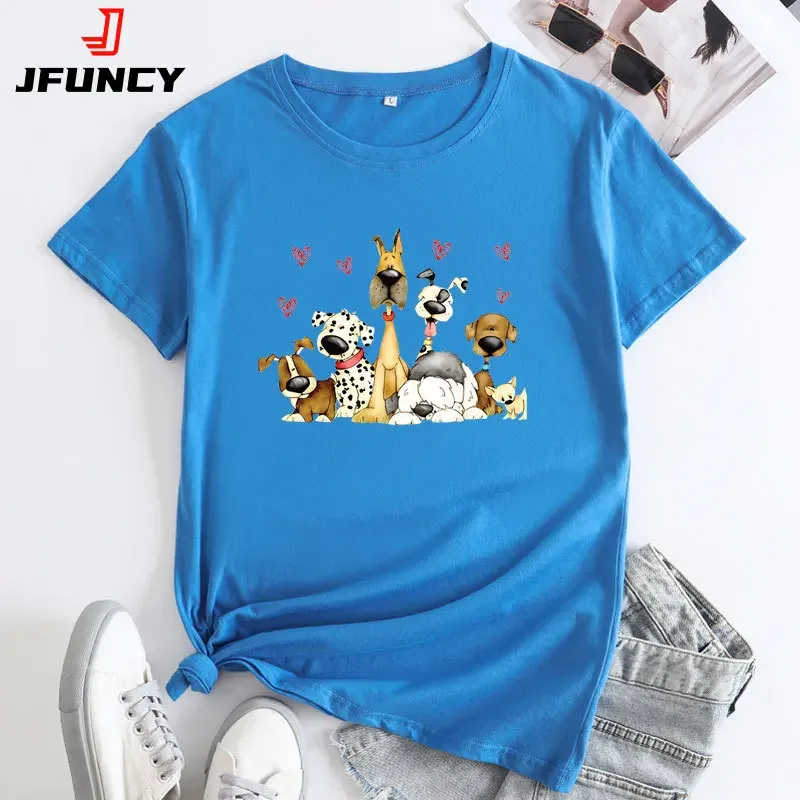 

JFUNCY Women's T-shirts Oversized Short Sleeve Tops 2024 Woman Summer Clothes Fashion Female Tees Cute Dogs Graphic Women Tshirt